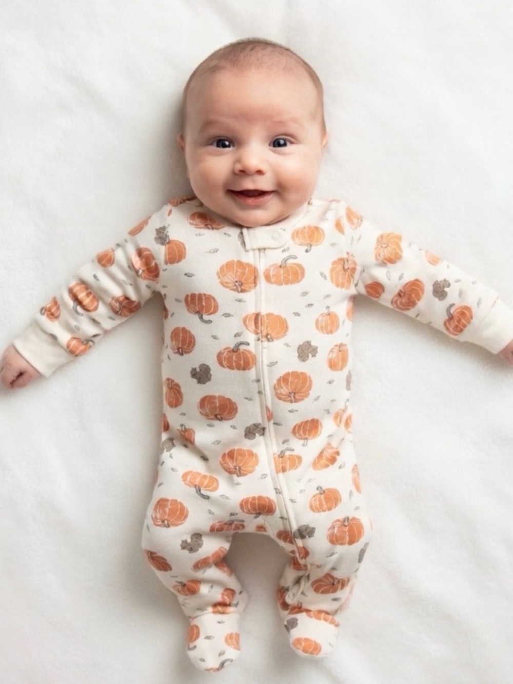 Carter's Cream Footed One-Piece with Orange Pumpkin Print